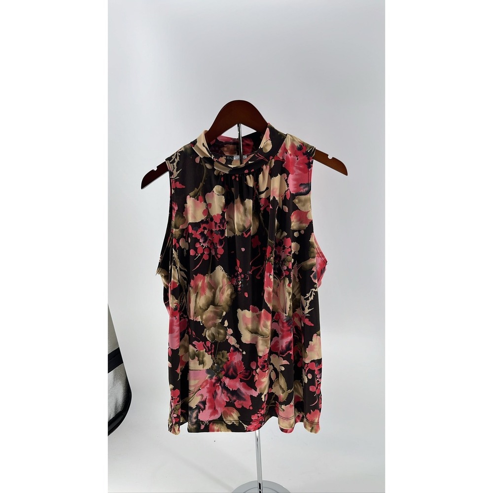 Dana Buchman Women's Mock Neck Floral Tunic Pink Black no size